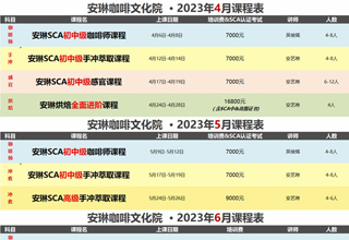 安琳咖啡文化院 课程表（2023年04月-2023年06月）